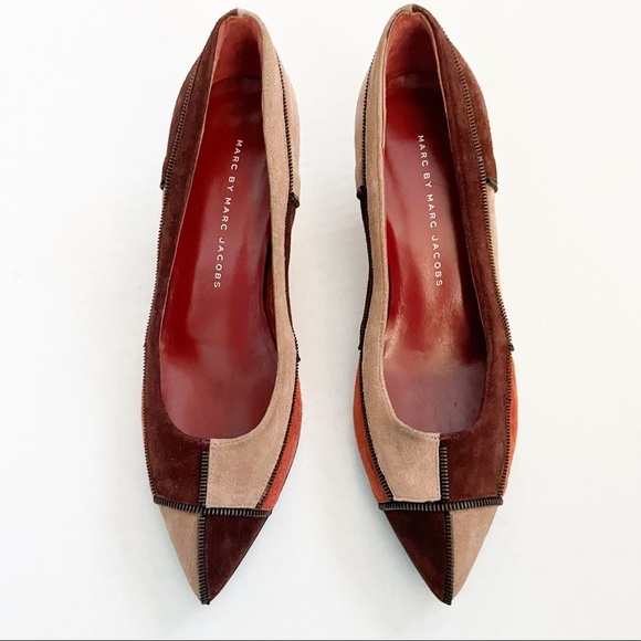 Marc By Marc Jacobs Shoes - Marc by Marc Jacobs Color block Suede Studded Kitten Heels Size 7.5